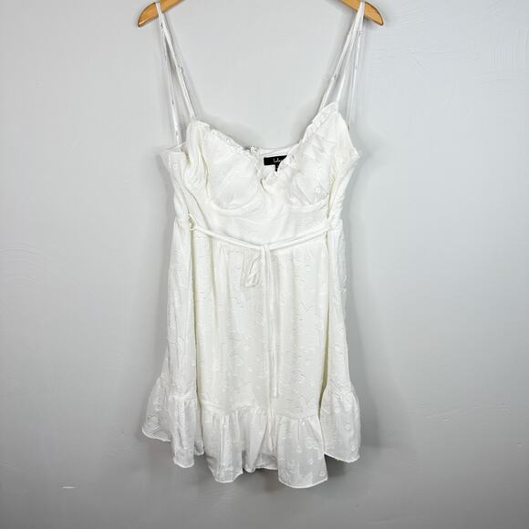 Lulus Dearest Darling White Burnout Floral Jacquard Bustier Mini Dress - Picture 3 of 10